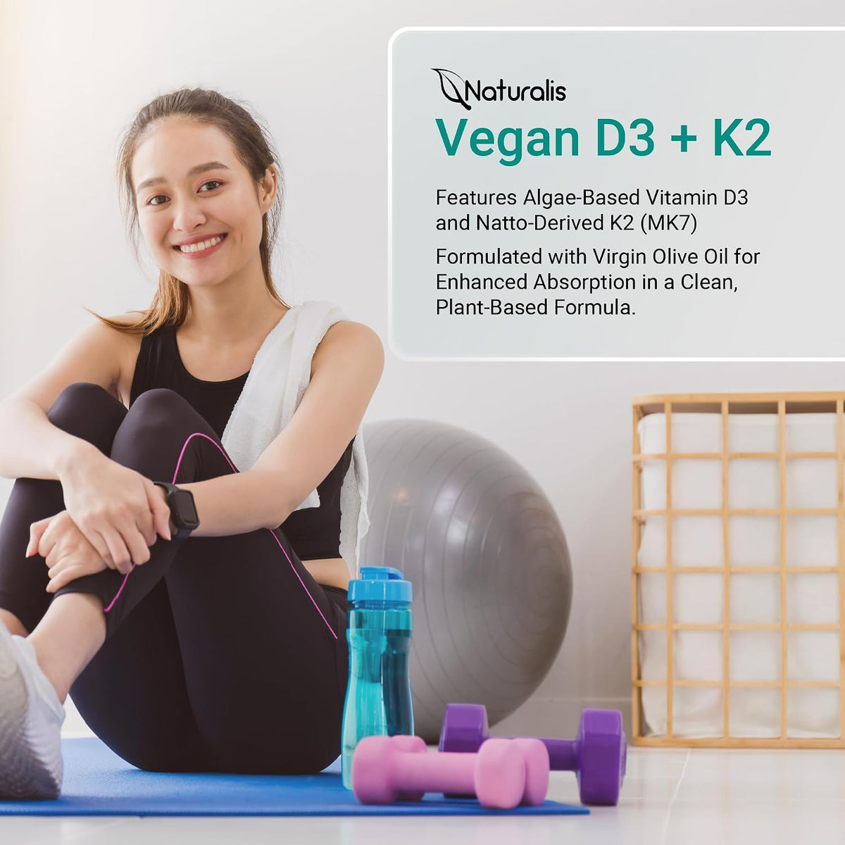 Naturalis Vegan Vitamin D3+K2 from Algae | 5000 IU D3 with 120mcg MK7 | Vegan Society Certified | 60 Softgels - görsel 7