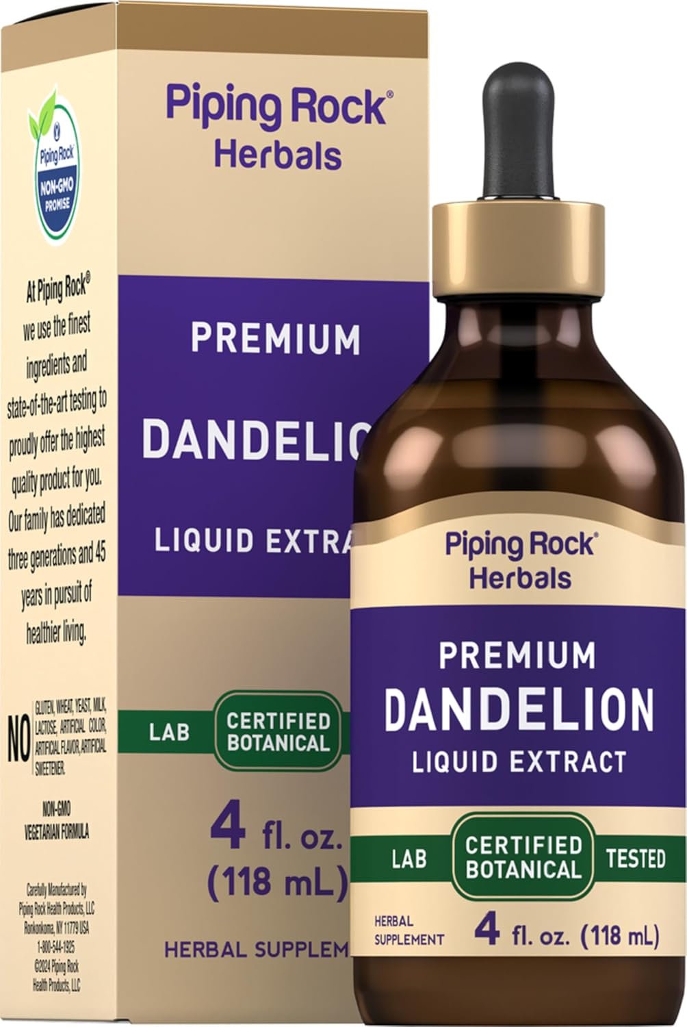 Piping Rock Dandelion Root Extract Liquid - Alcohol-Free Tincture - 4 fl oz (118 ml) - görsel 1