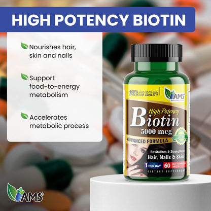 America Medic & Science High Strength Biotin 5,000 mcg – Vitamin B7 Supplement for Hair, Skin & Nails
