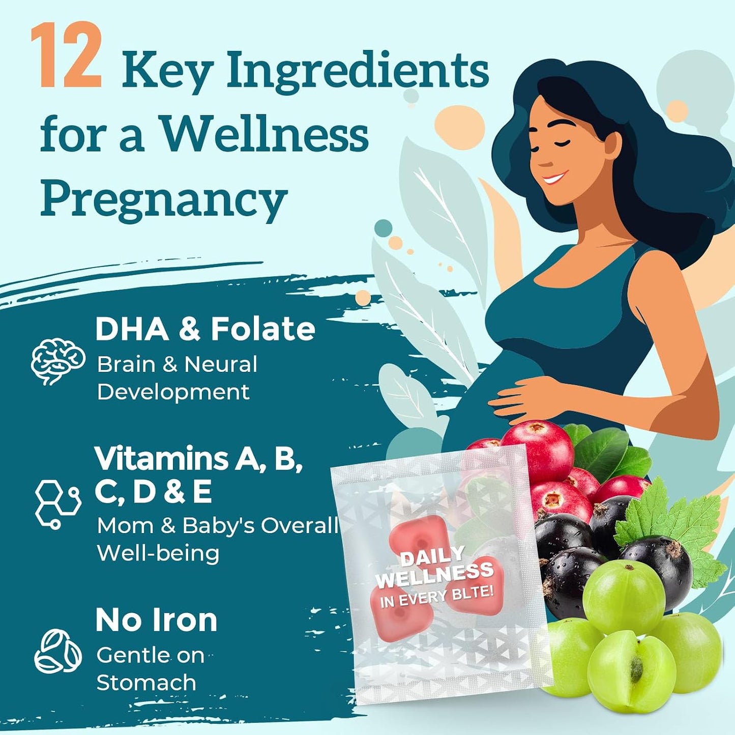 Quorinthiumax Prenatal Gummies - Sugar Free, 180 Count - Prenatal Vitamins with Folate, DHA & Probiotics - Iron Free - görsel 4