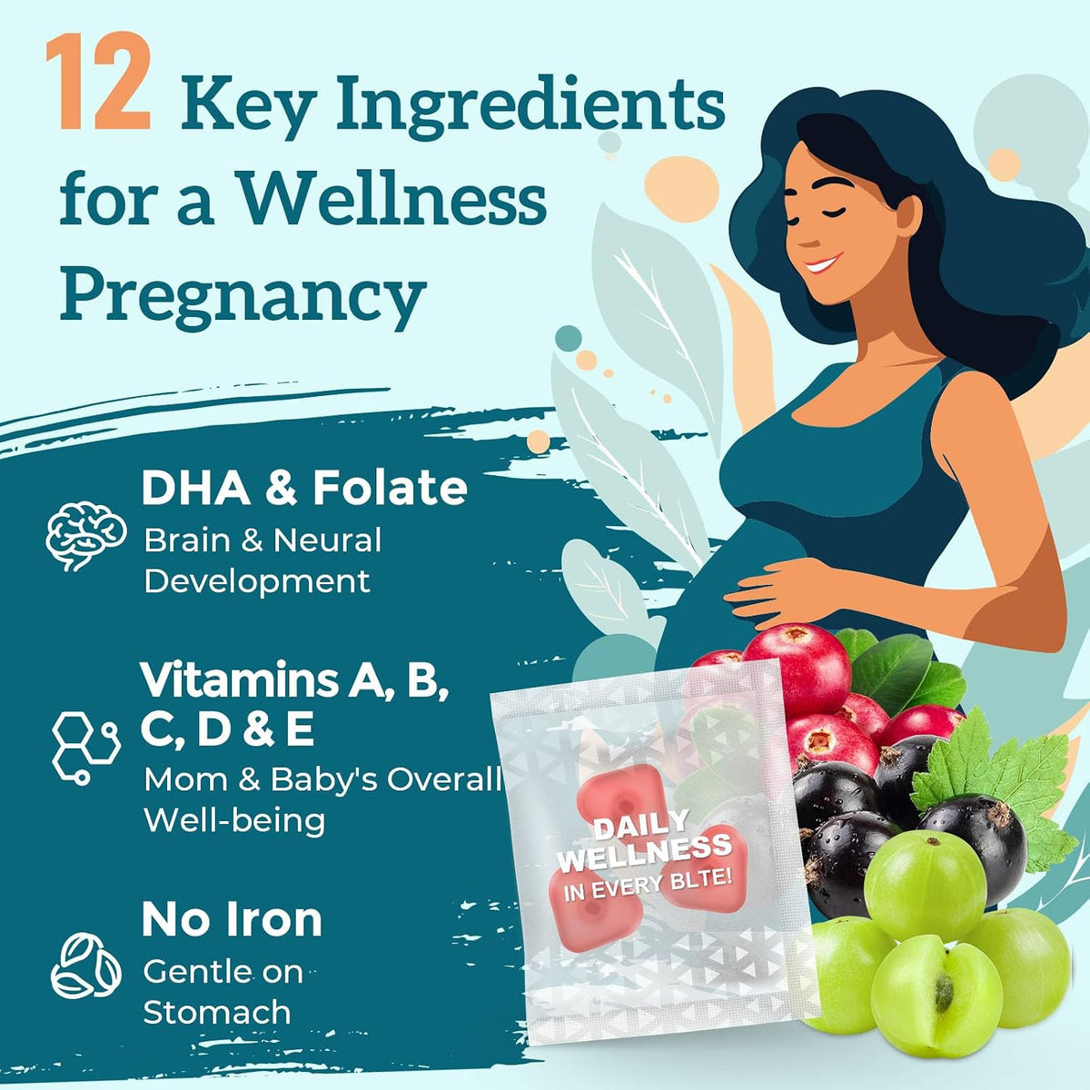 Quorinthiumax Prenatal Gummies - Sugar Free, 180 Count - Prenatal Vitamins with Folate, DHA & Probiotics - Iron Free - görsel 4