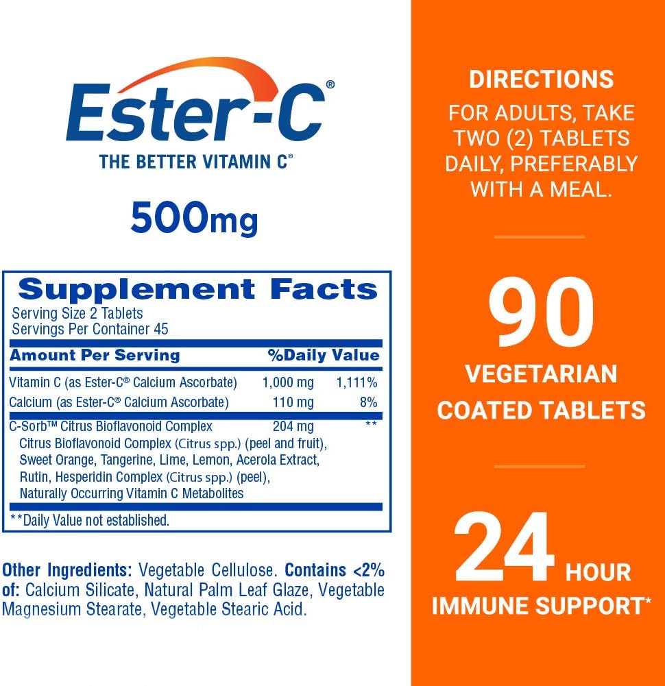 Ester-C 500 mg Sustained Release Vitamin C Tablets for Immune Support, 90 Count - görsel 2