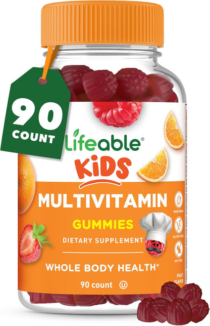 Lifeable Kids Multivitamin Gummies – Delicious Mixed Fruit Flavoured with Vitamins A, C, D, E, B6, B12, Zinc, Biotin, Folic Acid, Iodine, Niacin – 90 Gummies