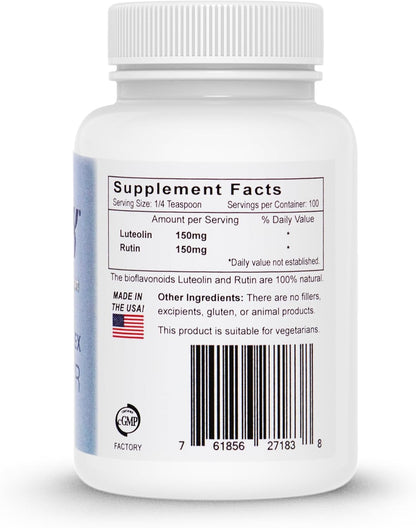 Lutimax Luteolin Complex Powder with Rutin - Nootropic Brain Supplement for Memory, Focus, and Immune Support (100 Servings)