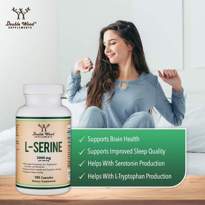 L-Serine Capsules – 2000 mg per Serving, 180 Capsules, 500 mg Each