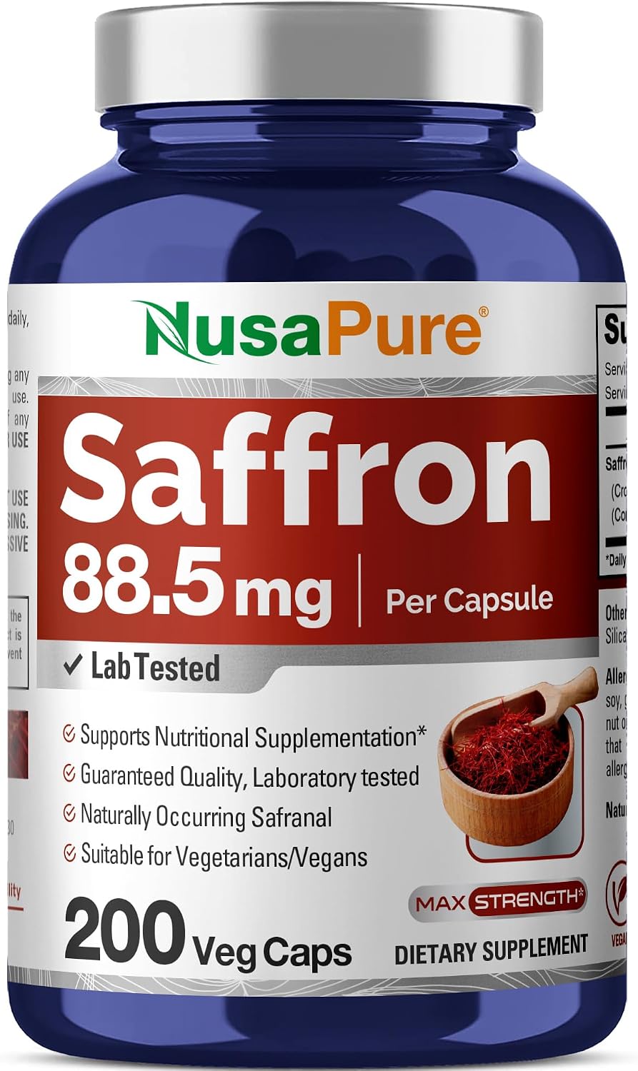 NusaPure Saffron Extract 88.5mg - 200 Vegetarian Capsules, Non-GMO, Vegan - görsel 1