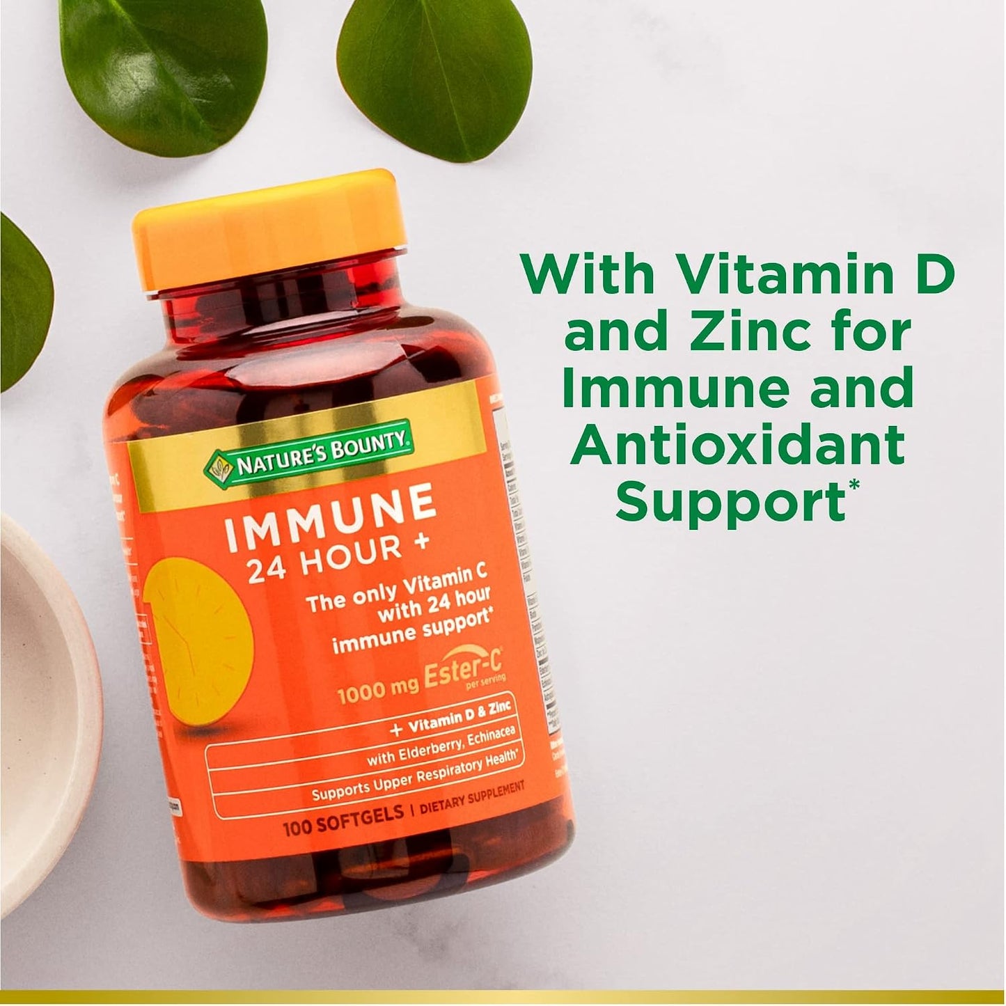 Nature's Bounty Vitamin C 24 Hour Immune Support with Zinc and Vitamin D, Daily Immune and Upper Respiratory Support, Ester Vitamin C 1000mg Softgels, 100 Count - görsel 4