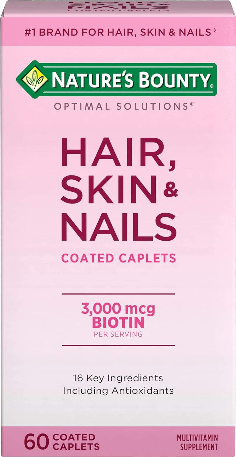 Nature's Bounty Optimal Solutions Hair, Skin & Nails Formula, 3000 mcg Biotin, 60 Coated Caplets - görsel 1