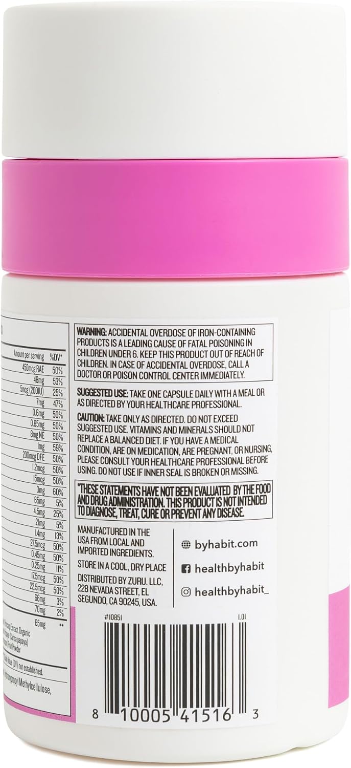 Health by Habit Women's Multi Supplement (60 Capsules) - 23 Essential Vitamins and Minerals, Supports General Health & Wellness, Non-GMO, Sugar Free (1 Pack) - görsel 3