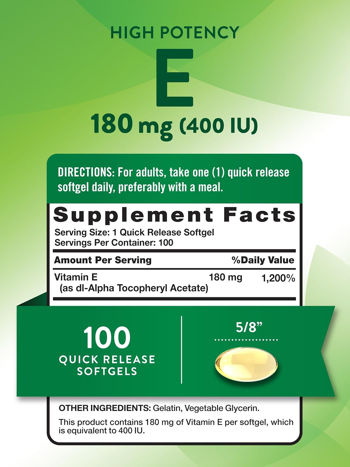 Nature's Truth Vitamin E Softgels | 400 IU 180mg | 100 Count | Non-GMO & Gluten-free Food Supplement - görsel 2