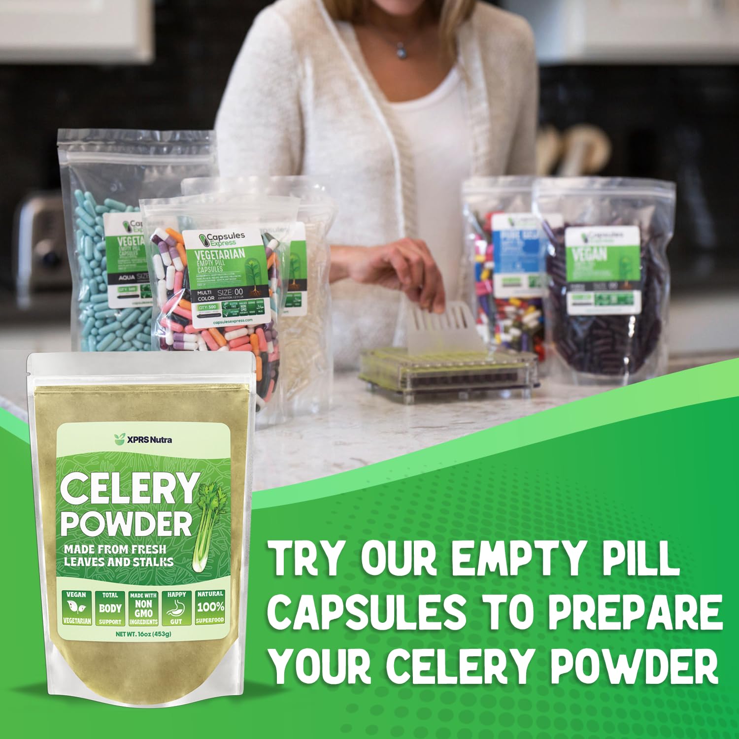 XPRS Nutra Celery Powder - Fresh Powder Antioxidant - Premium Celery, Vegan Friendly (454 g) - görsel 6