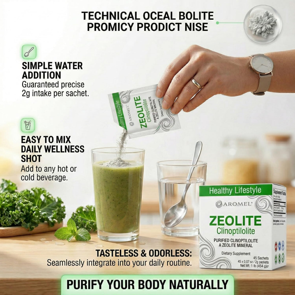 aromel Zeolite Powder Clinoptilolite Sachets - 45 Ultra Fine (<1 µm) Sachets, 95% Clinoptilolite, 3X Activated - görsel 3