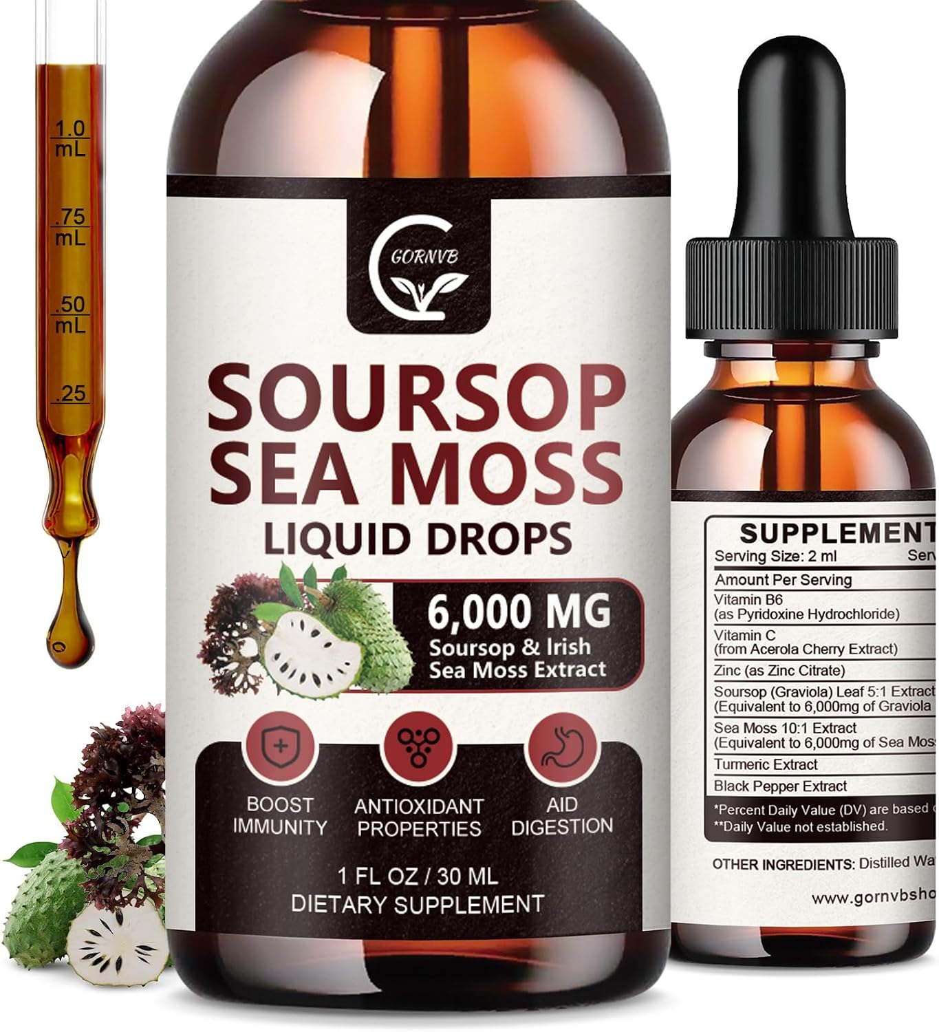 Soursop Graviola Liquid Drops with Sea Moss and Turmeric (2 Pack) - görsel 1