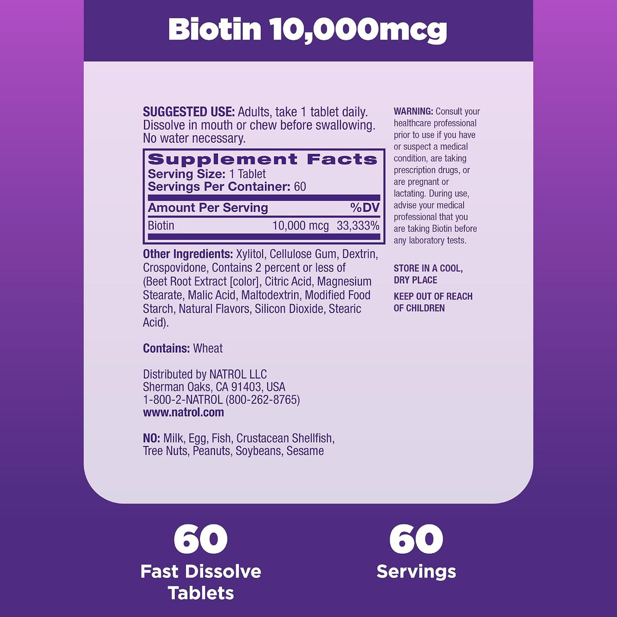 Natrol Biotin 10000mcg, Fast-Dissolve Tablets for Hair, Skin and Nails, 60 Tablets - görsel 5