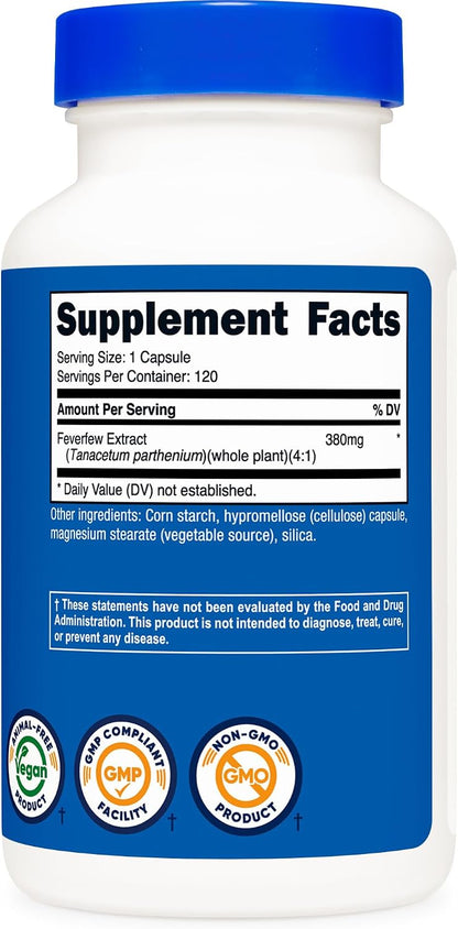 Nutricost Feverfew Capsules 380mg, 120 Vegetarian Capsules
