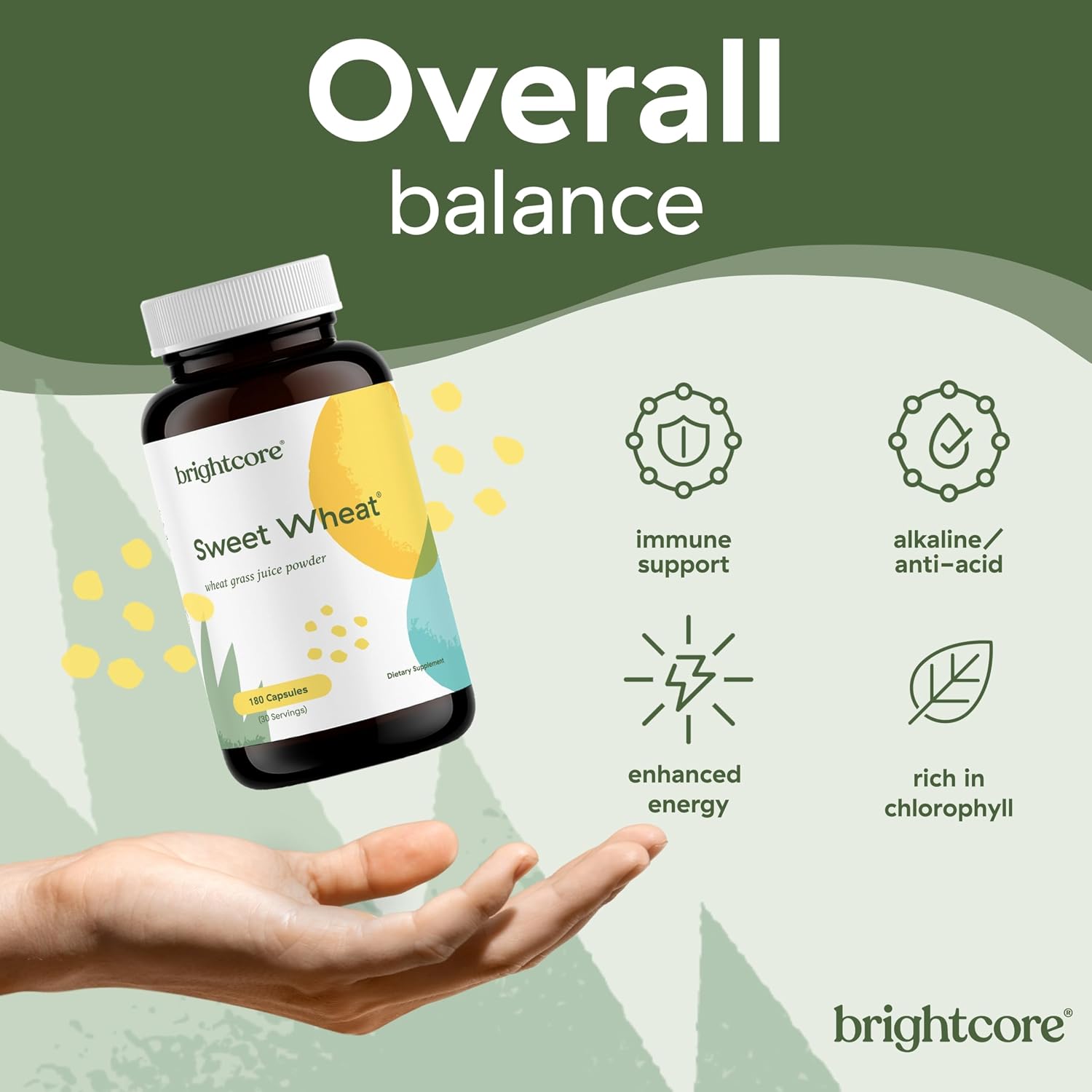Brightcore Nutrition Sweet Wheat - Super Greens with Digestive Enzymes, 180 Capsules - görsel 6