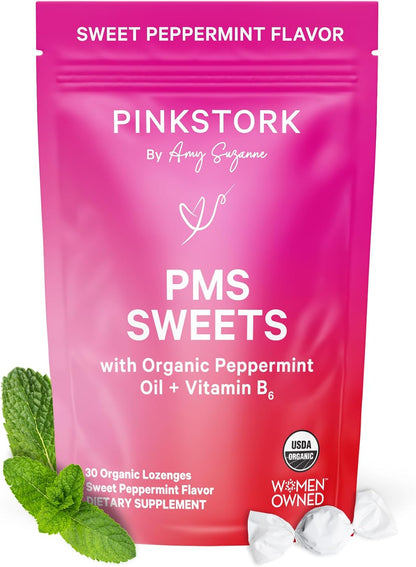 Pink Stork Organic PMS Support Sweets for Teens and Women - Natural Vitamin B6 & Peppermint - Period Comfort, Digestion, Bloating, Mood Swings - 30 Drops