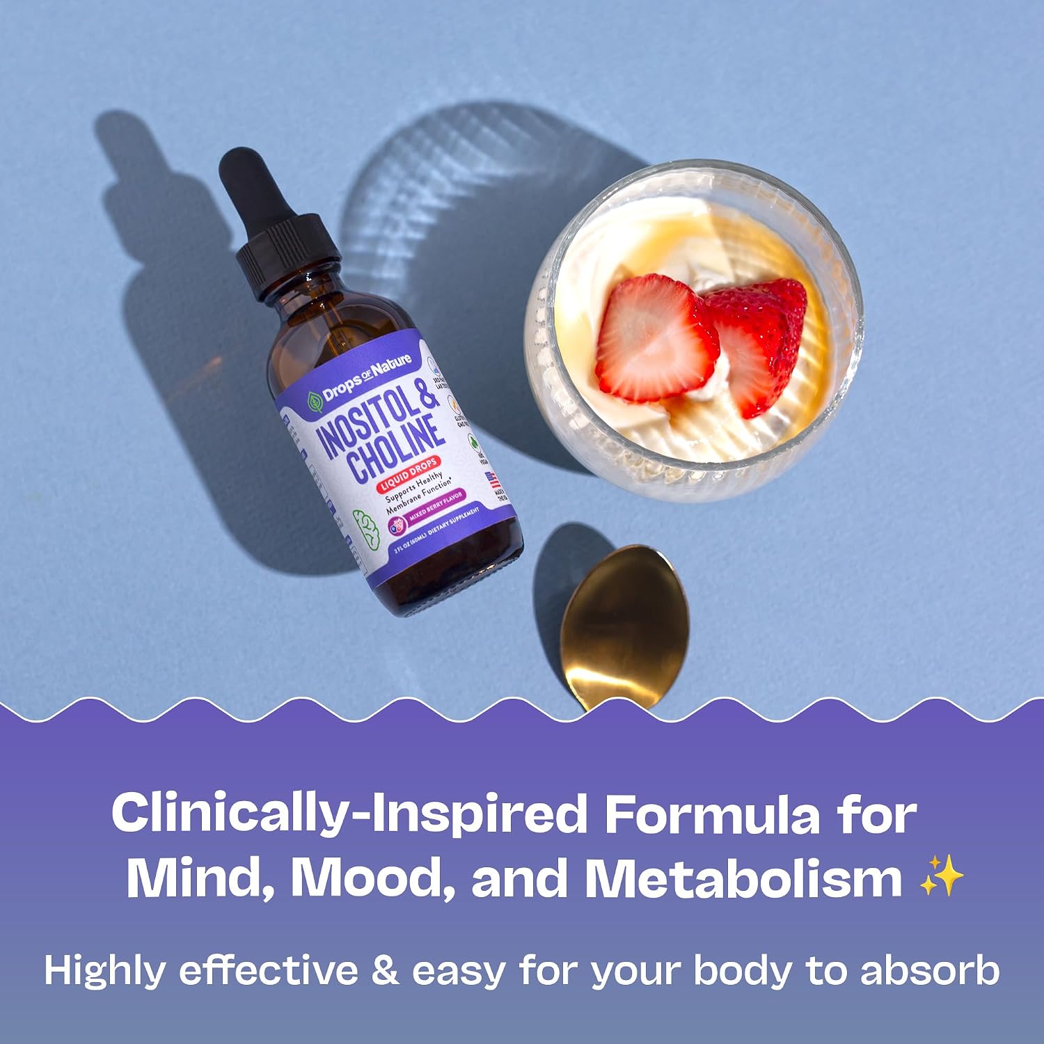 Inositol & Choline Liquid Drops – Vegan, Non-GMO, Easy to Take – Enhanced Absorption Inositol Supplement – Pregnancy Support – Supports Cellular Health & Overall Wellness (Mixed Berry, 60 ml) - görsel 6