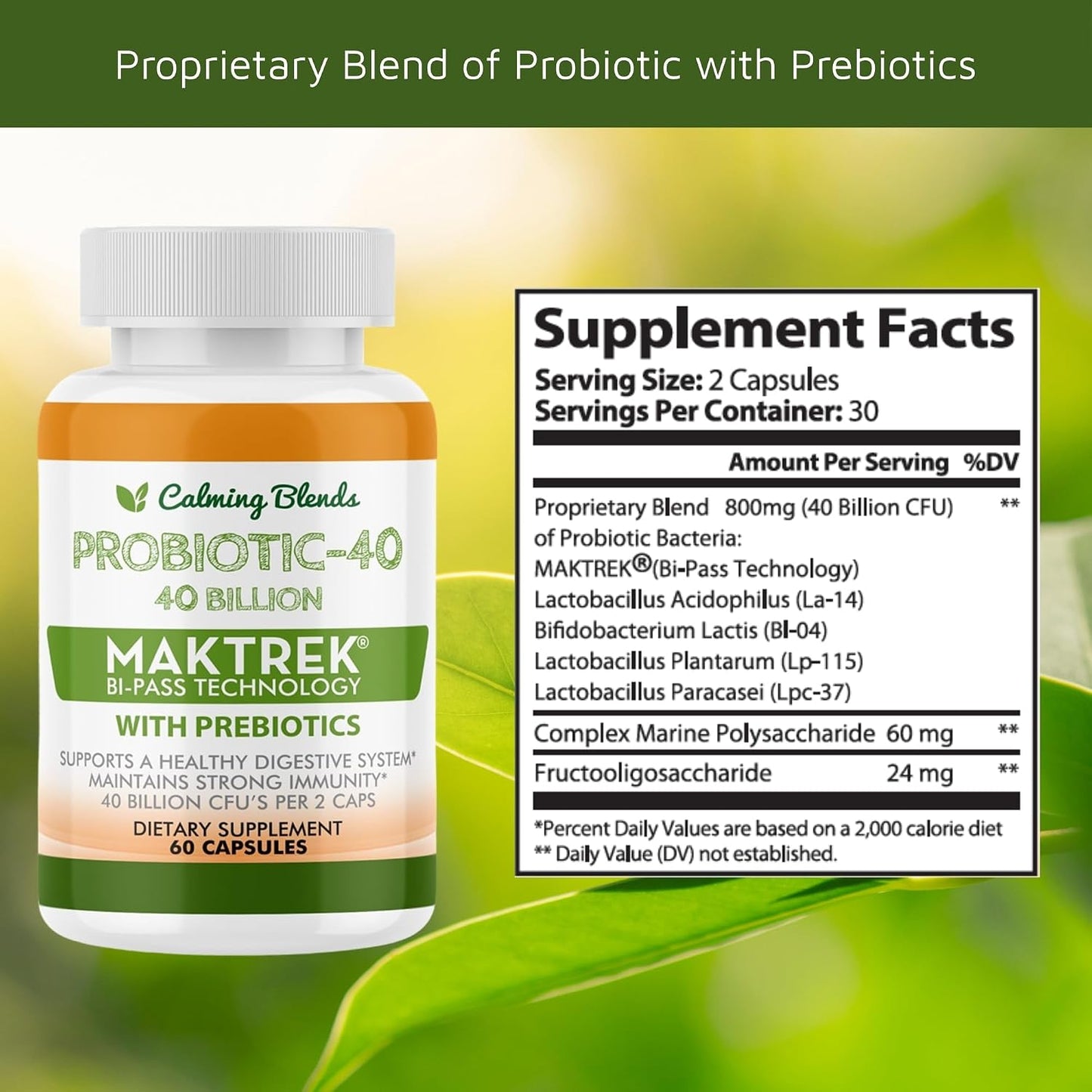 CALMING BLENDS Probiotic - 40 Billion CFU, Bi-Pass Delivery System, 60 Vegetable Capsules - görsel 3