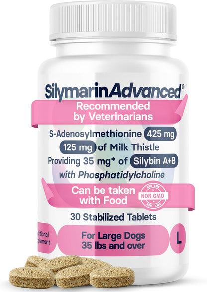 Liver Health Supplement for Large Dogs – Milk Thistle for Dogs Liver Support with S-Adenosylmethionine (SAMe) & Silybin – 30 Tablets