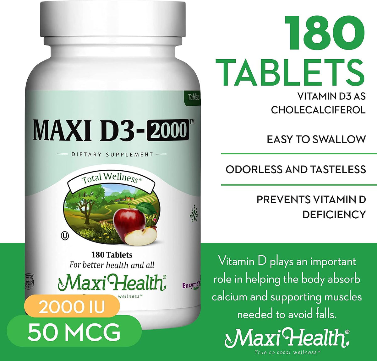 Maxi Health Kosher Vitamin D3 2000 IU - 180 Tablets - görsel 3