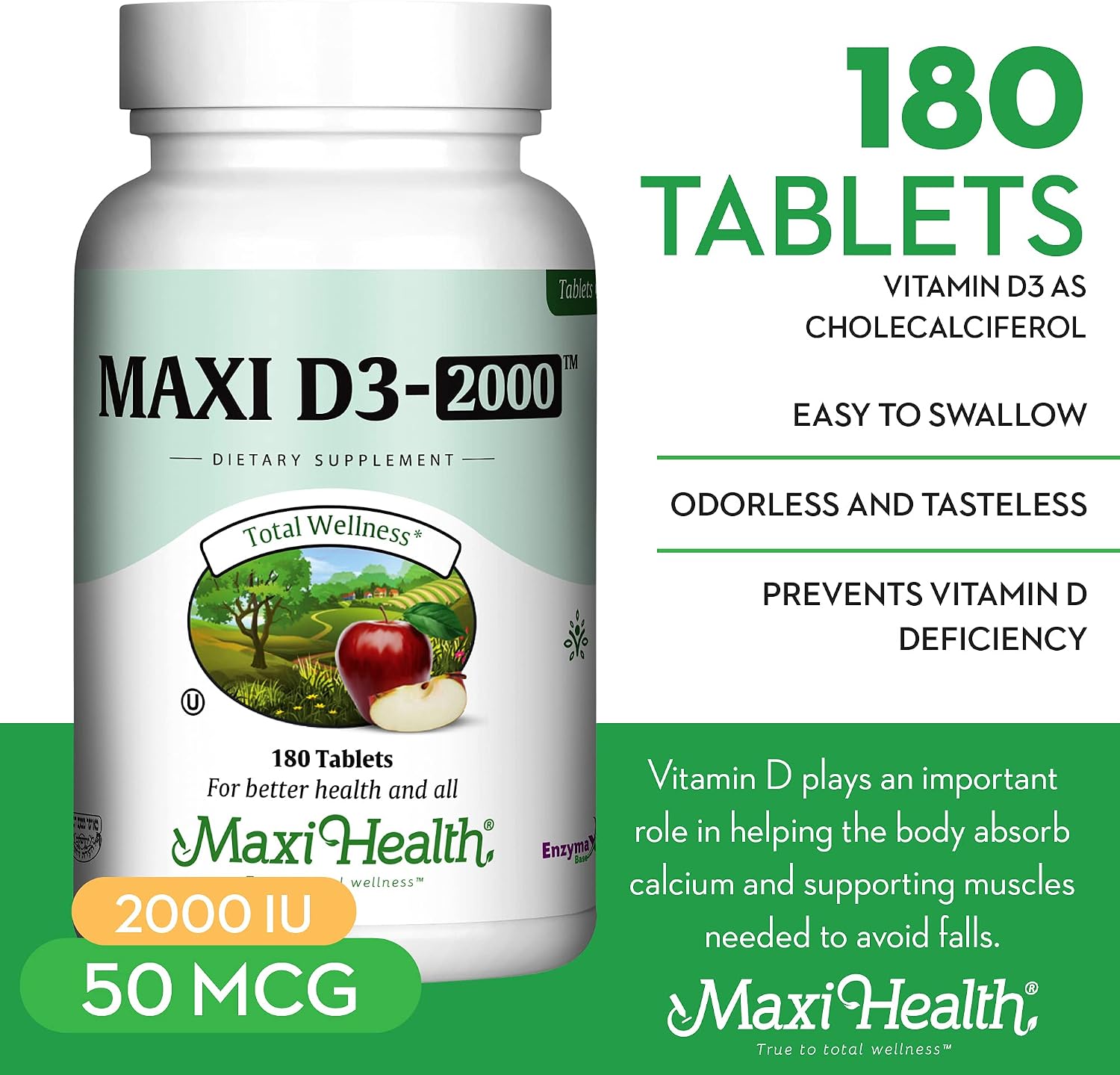 Maxi Health Kosher Vitamin D3 2000 IU - 180 Tablets - görsel 3