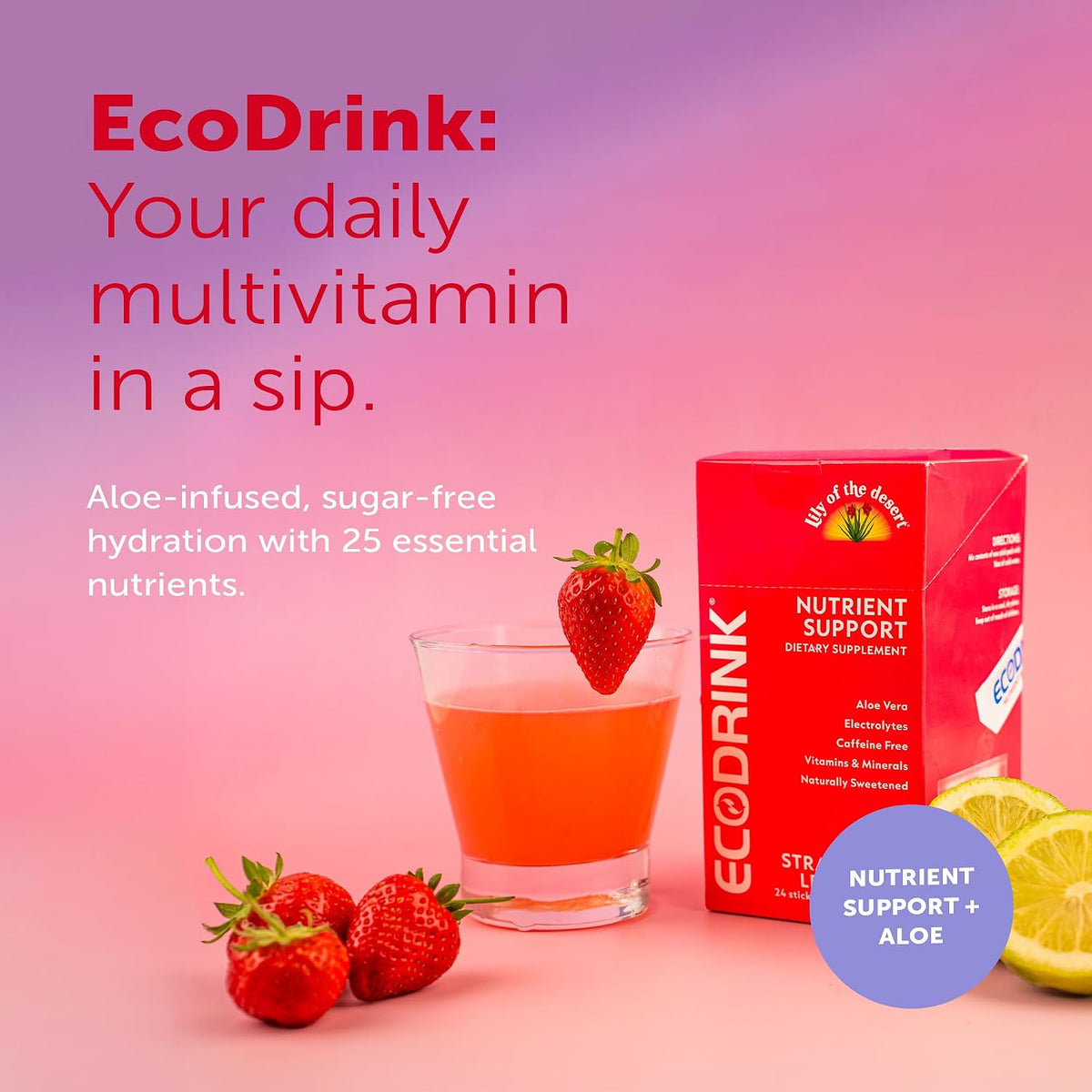 EcoDrink Nutrient Support Hydration Sachets, Peach Mango – 24 Sachets - görsel 3