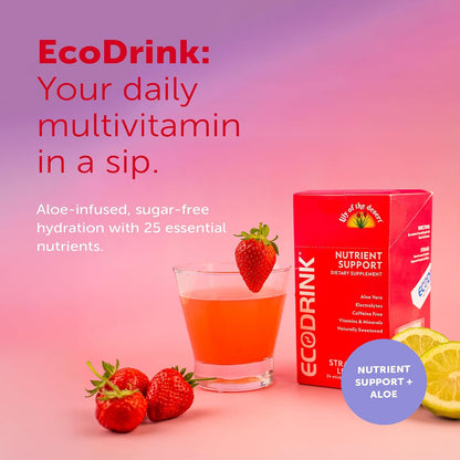 Lily of the Desert EcoDrink Nutrient Support Hydration Sachets, Blueberry Pomegranate – Multivitamin Electrolyte Mix with Aloe, 24 Sachets