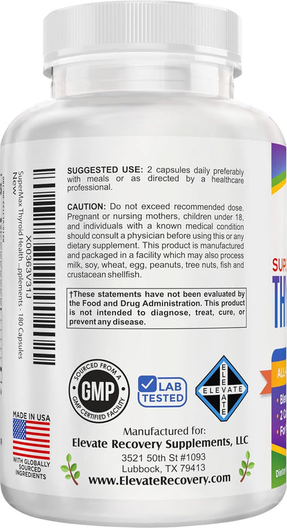 Thyroid Support Supplement – All-in-One with 14 Active Ingredients – 180 Capsules (3-Month Supply)