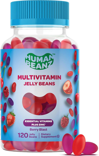 Human Beanz Multivitamin Jelly Bean Gummies with Zinc, Berry Blast, 120 Jelly Beans