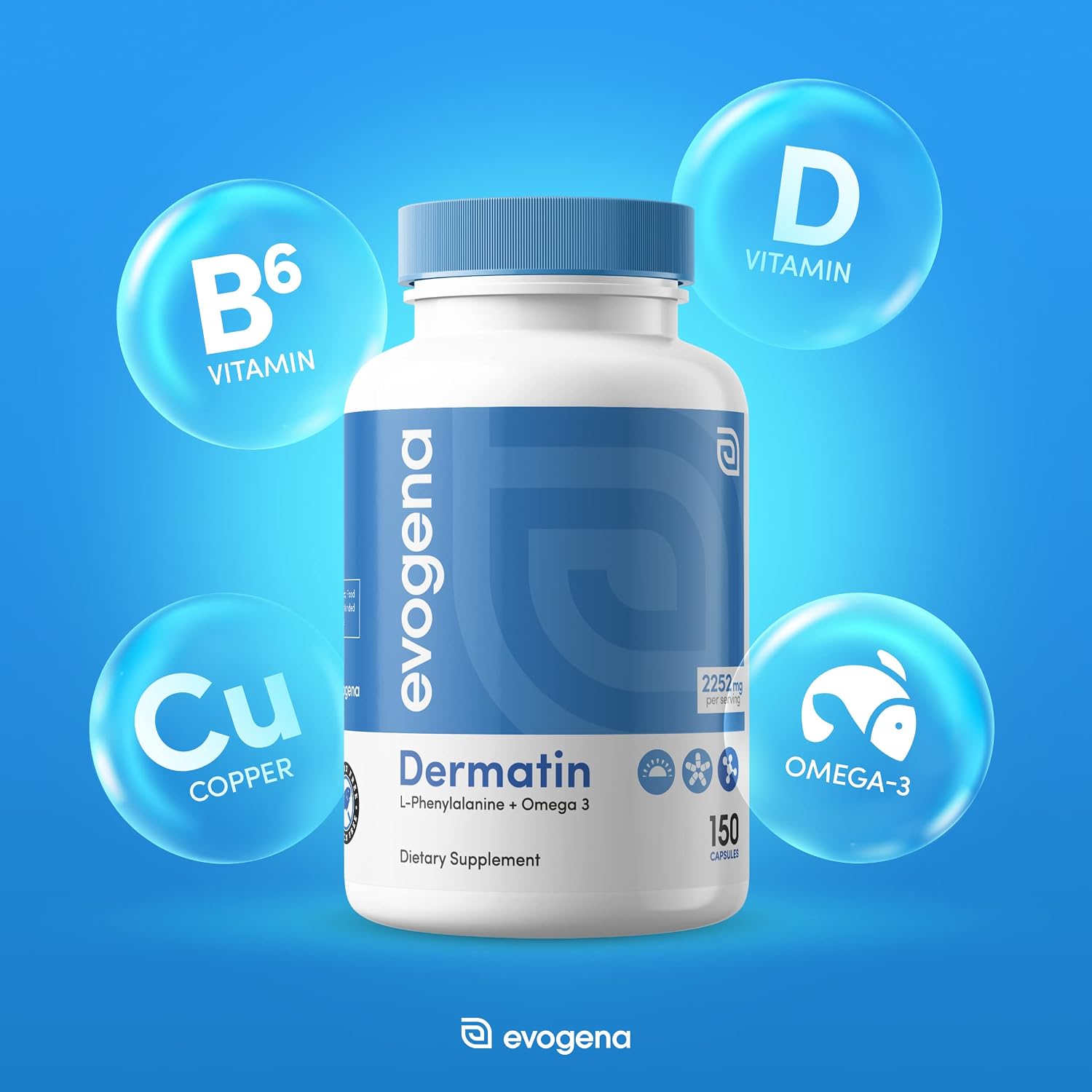 Evogena Dermatin - Skin Health Supplement with L-Phenylalanine, Omega-3, Vitamin D, B6, and Copper - görsel 3