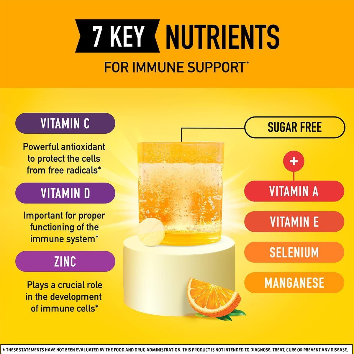Airborne 1000mg Vitamin C + Zinc Sugar Free Immune Support Effervescent Tablets, Zesty Orange, 30 Tablets (3 Pack) - görsel 7