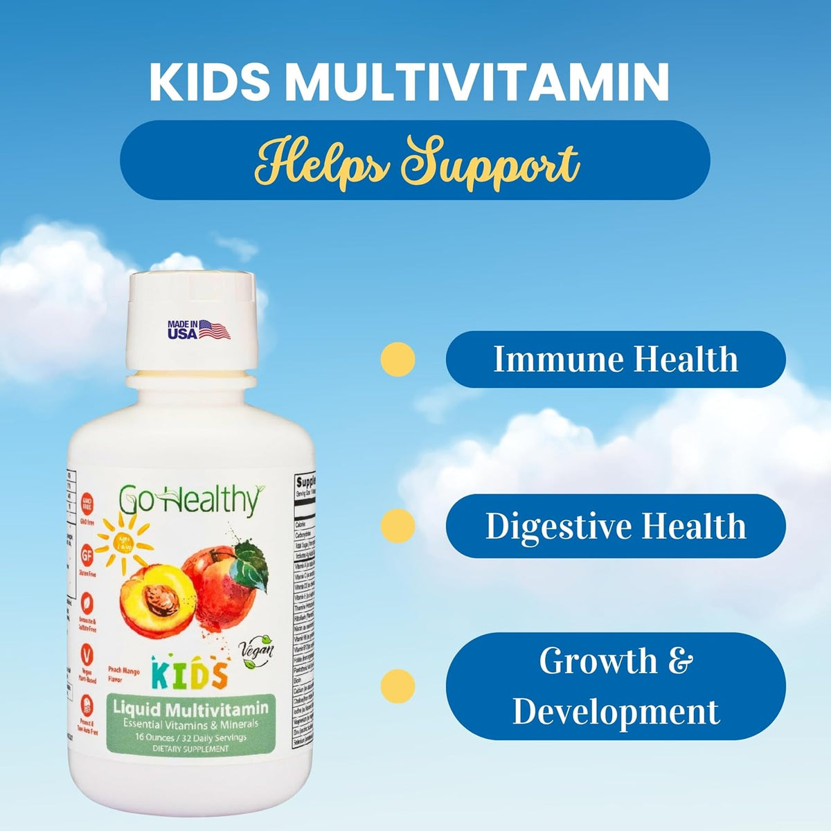 Go Healthy Kids Liquid Multivitamin - Peach Mango - 30-60 servings - görsel 4
