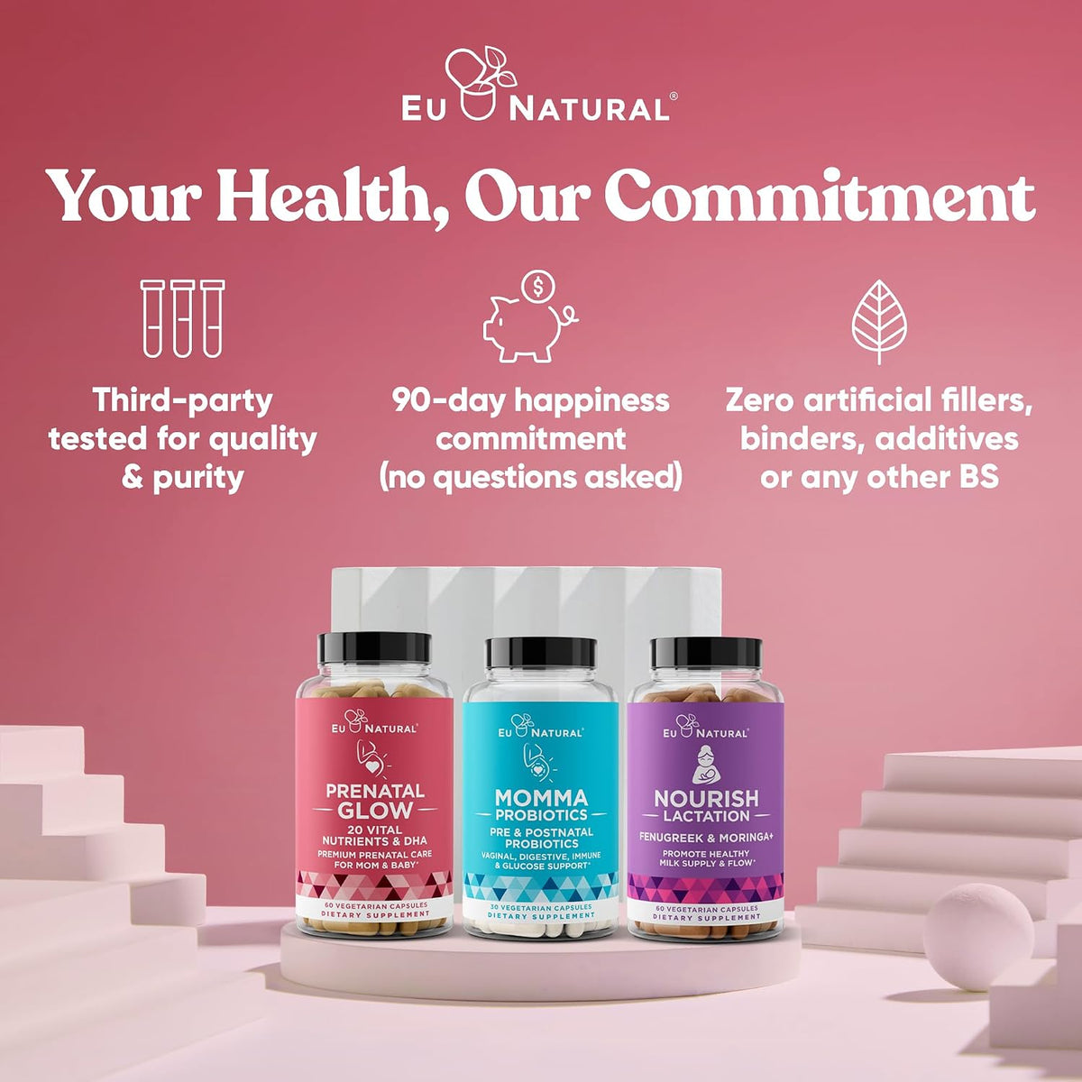 Eu Natural Glow Prenatal Vitamins for Women - 20-in-1 Prenatal Multivitamin with Folate & Vegan DHA - Supports Healthy Pregnancy, Foetal Development & Mum’s Comfort - 120 Vegetarian Capsules - görsel 8