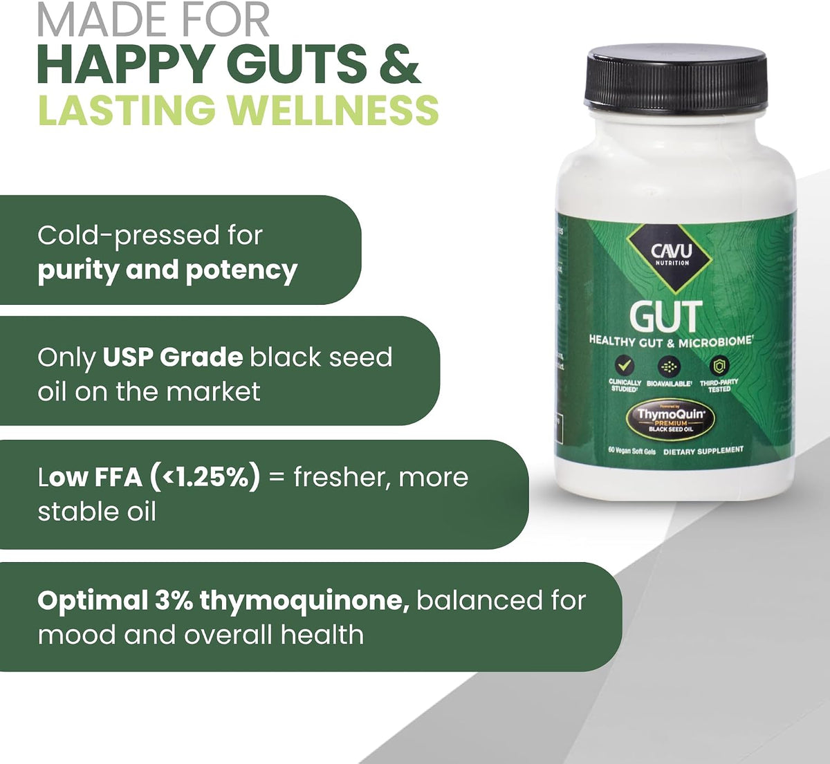 Gut Health Supplements for Healthy Digestion & Gut Repair | Advanced Formula with Bioavailable Black Seed Oil with 3% Thymoquinone | Gut Health Supplements for Women & Men | 60 Soft gel capsules - görsel 3