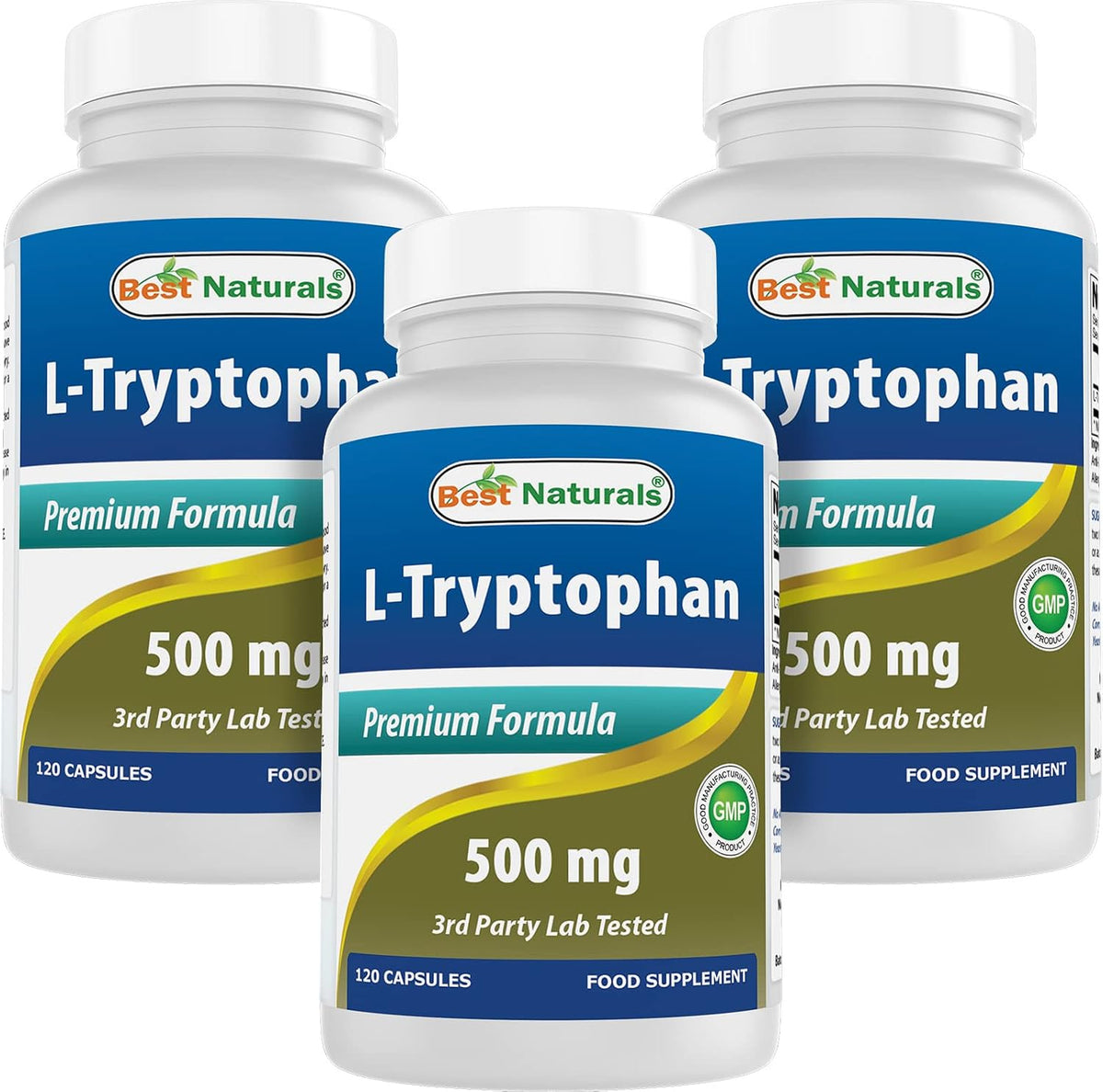 Best Naturals L-Tryptophan 500 mg – 120 Capsules (Pack of 3) - görsel 1
