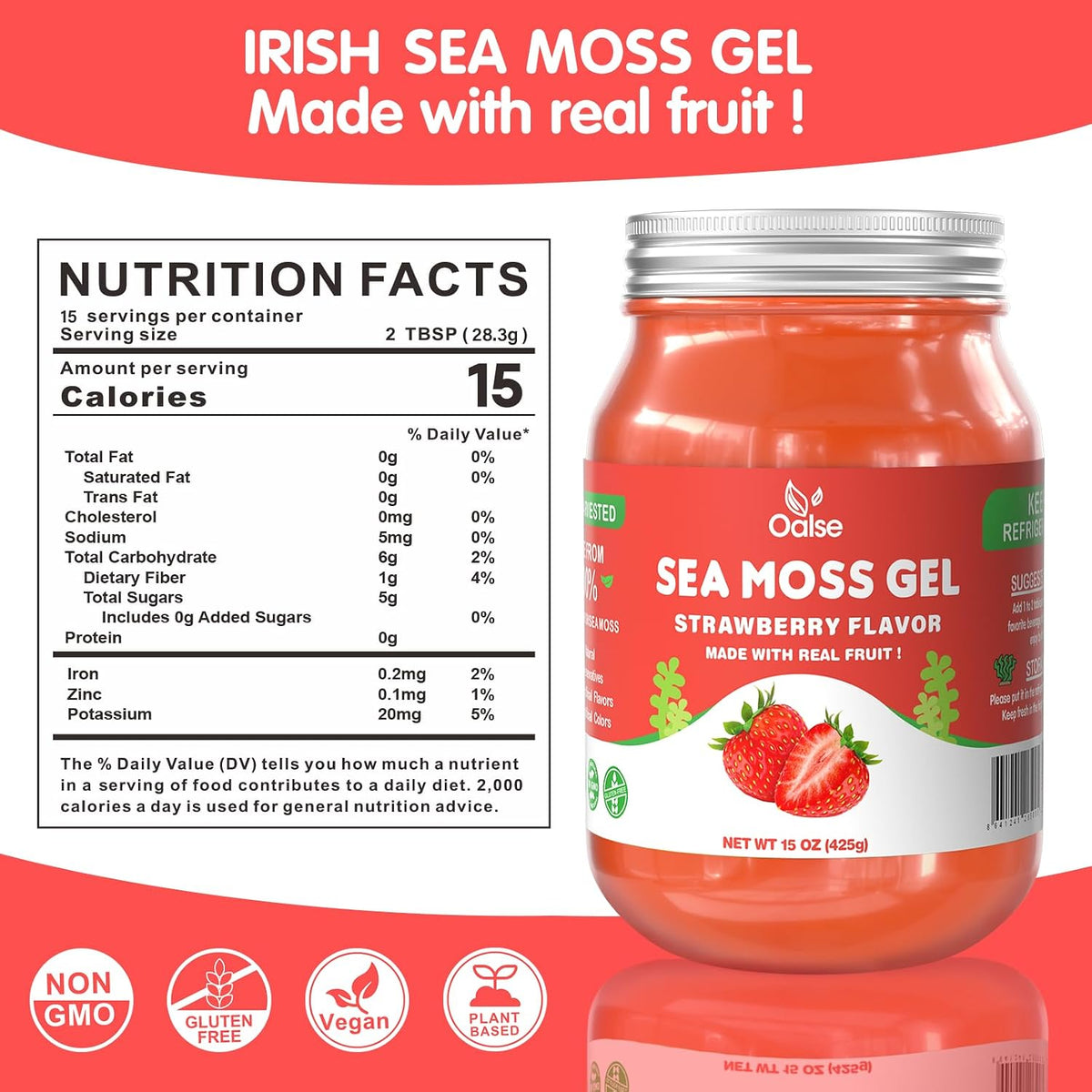 OALSE Wildcrafted Irish Sea Moss Gel - Strawberry, 425g - görsel 3