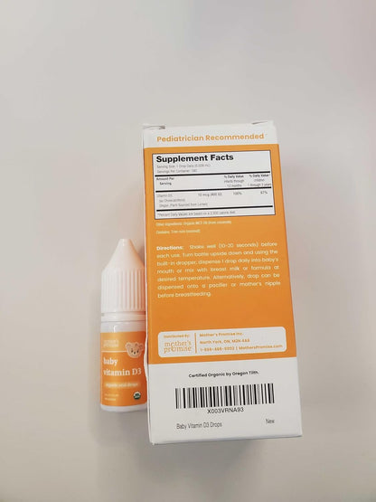 Mother's Promise Organic Baby Vitamin D Drops | 100% Plant Based | Healthy Growth & Bone Development | Age New-born+ | 180 Servings | Baby Vitamin D3 Liquid for Infants & Toddlers | 400 IU for Babies