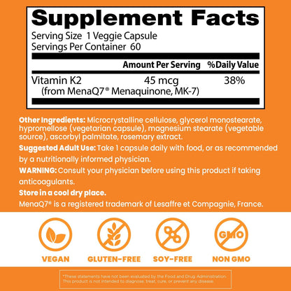 Doctor's Best Vitamin K2 MK7 Supplement with MenaQ7 – 45 mcg, 60 Vegan Capsules
