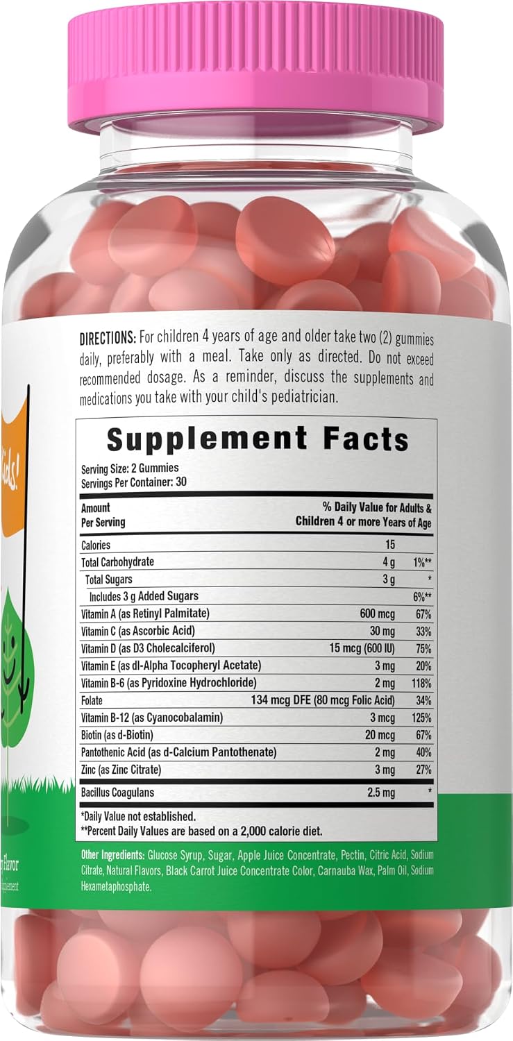 Carlyle Kids Multivitamin Gummies with Probiotics - 60 Chewables - Berry Flavour - Vegetarian, Non-GMO, Gluten-free Children's Supplement - görsel 2