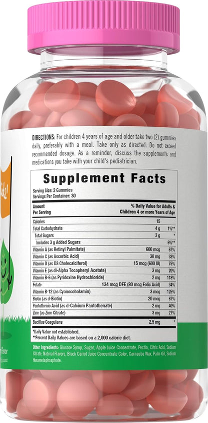 Carlyle Kids Multivitamin Gummies with Probiotics - 60 Chewables - Berry Flavour - Vegetarian, Non-GMO, Gluten-free Children's Supplement