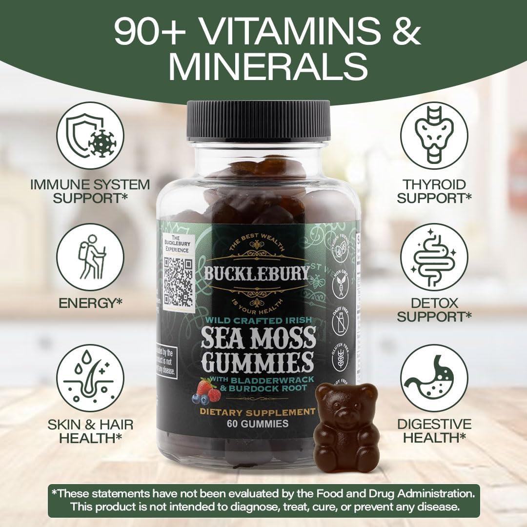 BUCKLEBURY Wild Crafted Irish Sea Moss Gummies - Vegan Multivitamin with Bladderwrack & Burdock Root (60 Gummies) - görsel 4