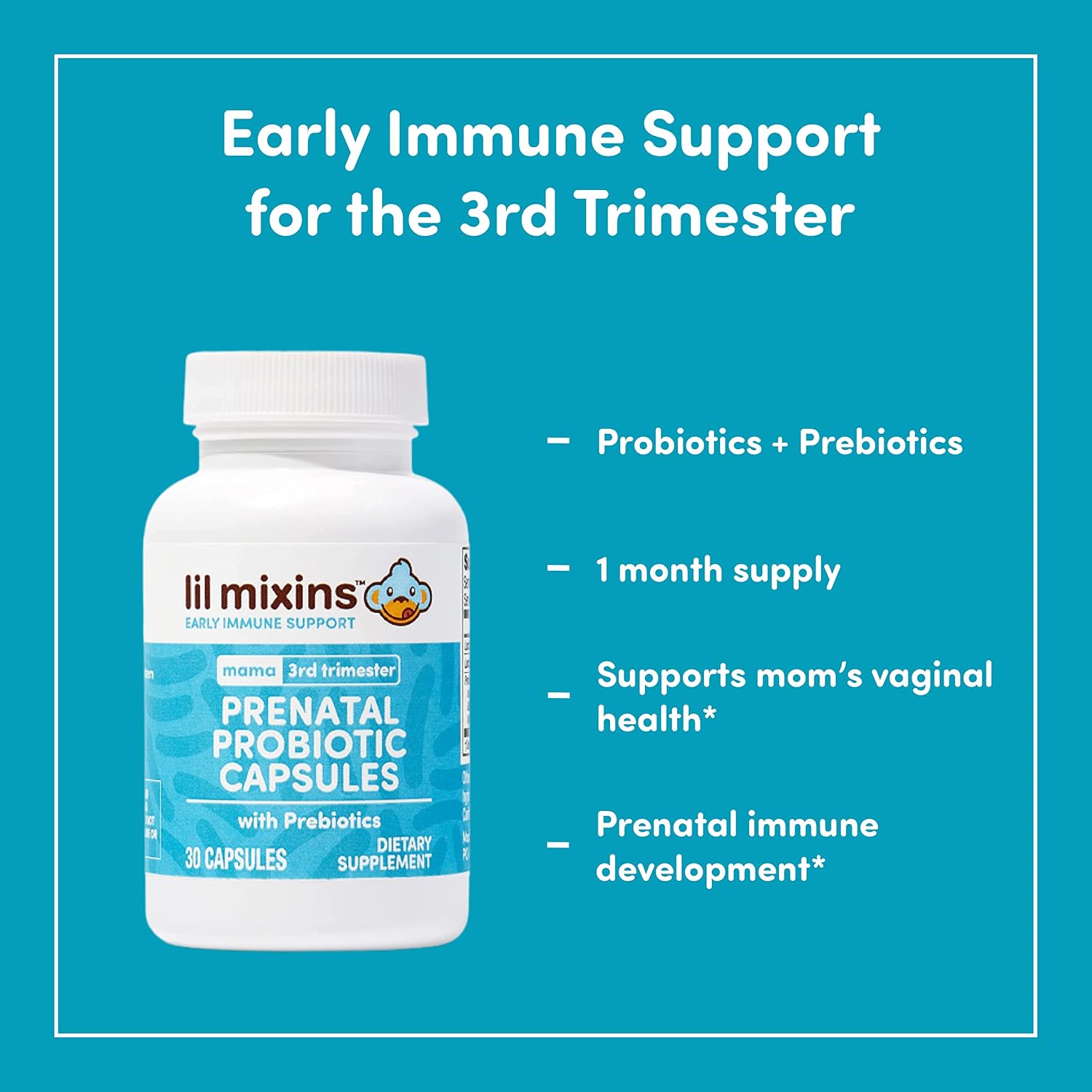 Lil Mixins Early Allergen Prenatal Probiotics Supplement – Immune Support & Feminine Health – L. Rhamnosus & Acidophilus – 30 Capsules - görsel 3