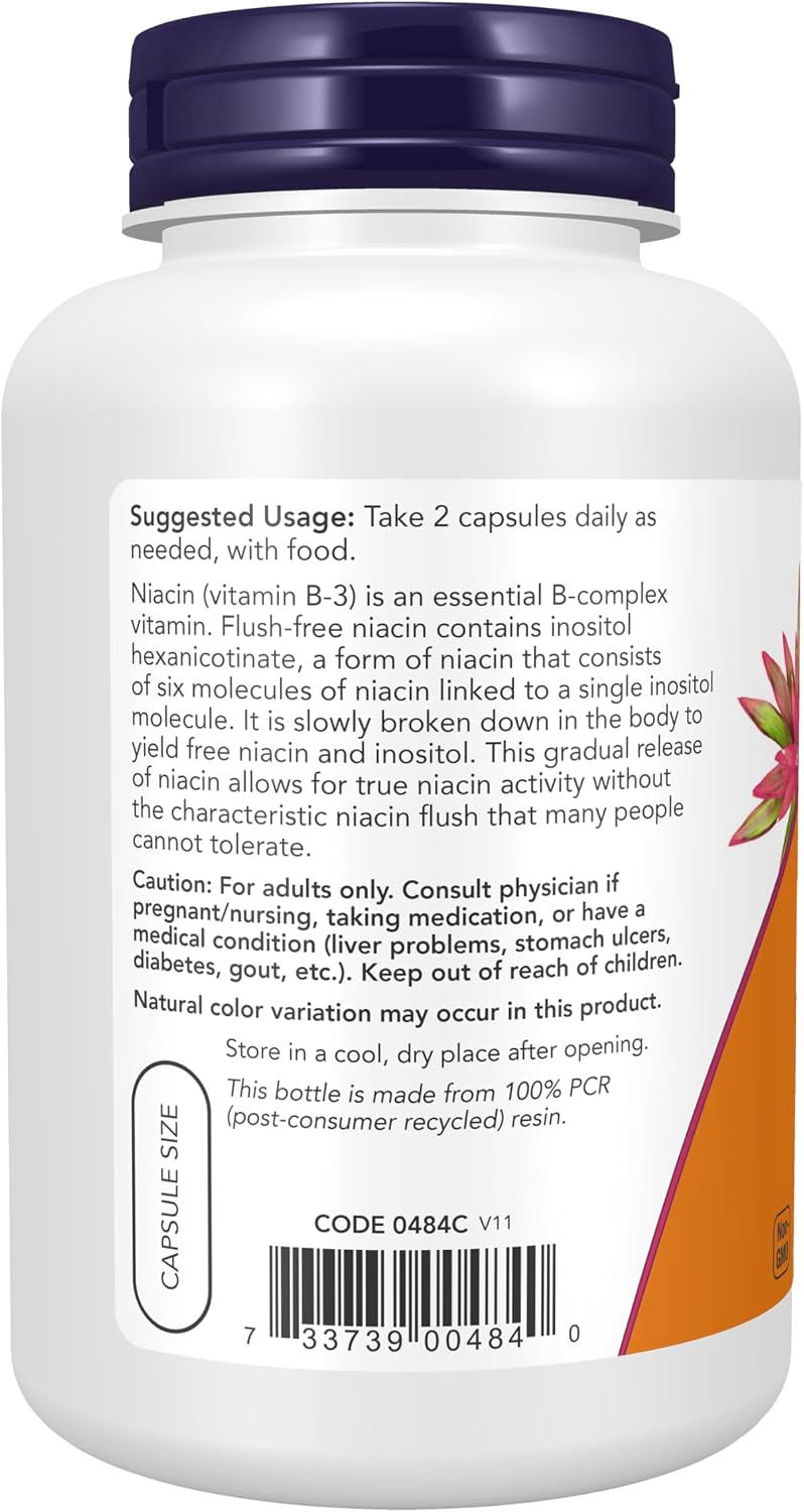 NOW Foods Niacin (Vitamin B-3) 250 mg, Flush-Free, 180 Veg Capsules - görsel 3