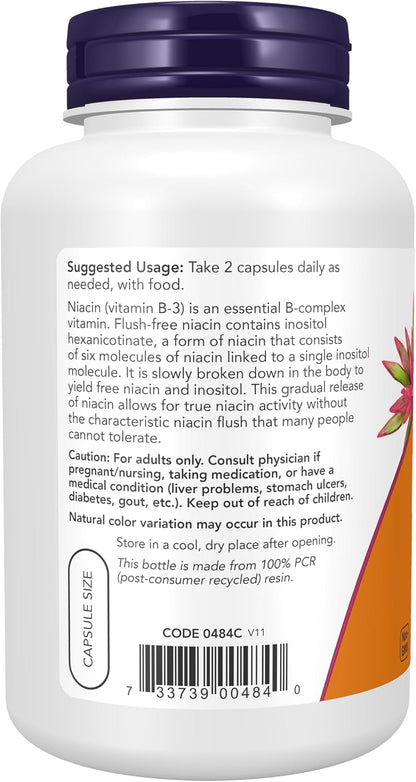 NOW Foods Niacin (Vitamin B-3) 250 mg, Flush-Free, 180 Veg Capsules