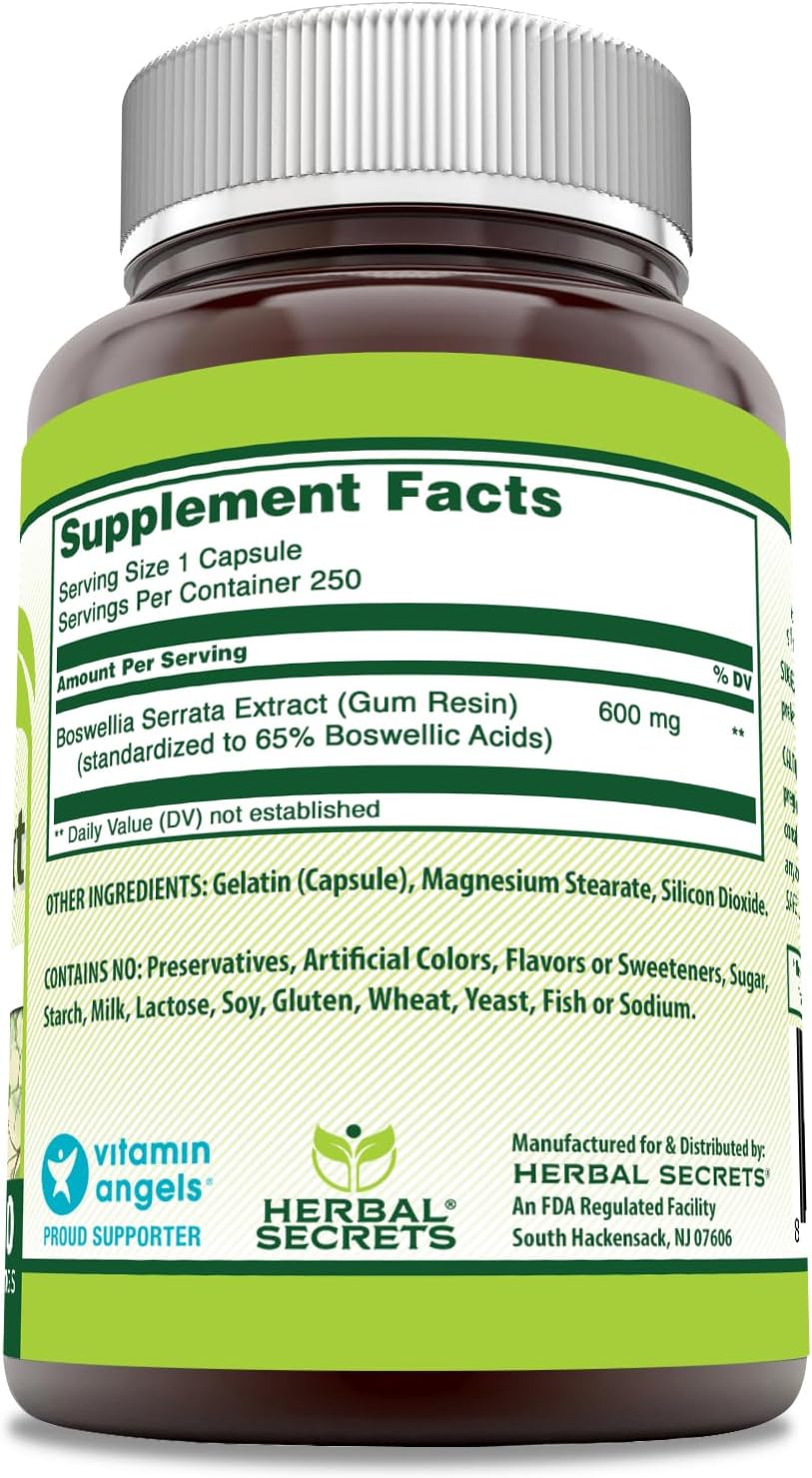 Herbal Secrets Boswellia Serrata Extract (65% Boswellic Acids) 600 mg Capsules, 250 Capsules - görsel 2