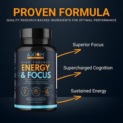 Energy and Focus – Extra Strength 200mg Caffeine and Lion's Mane Mushroom Supplement, 60 Capsules – with Alpha GPC, L-Theanine, L-Tyrosine to Support Brain Function and Concentration