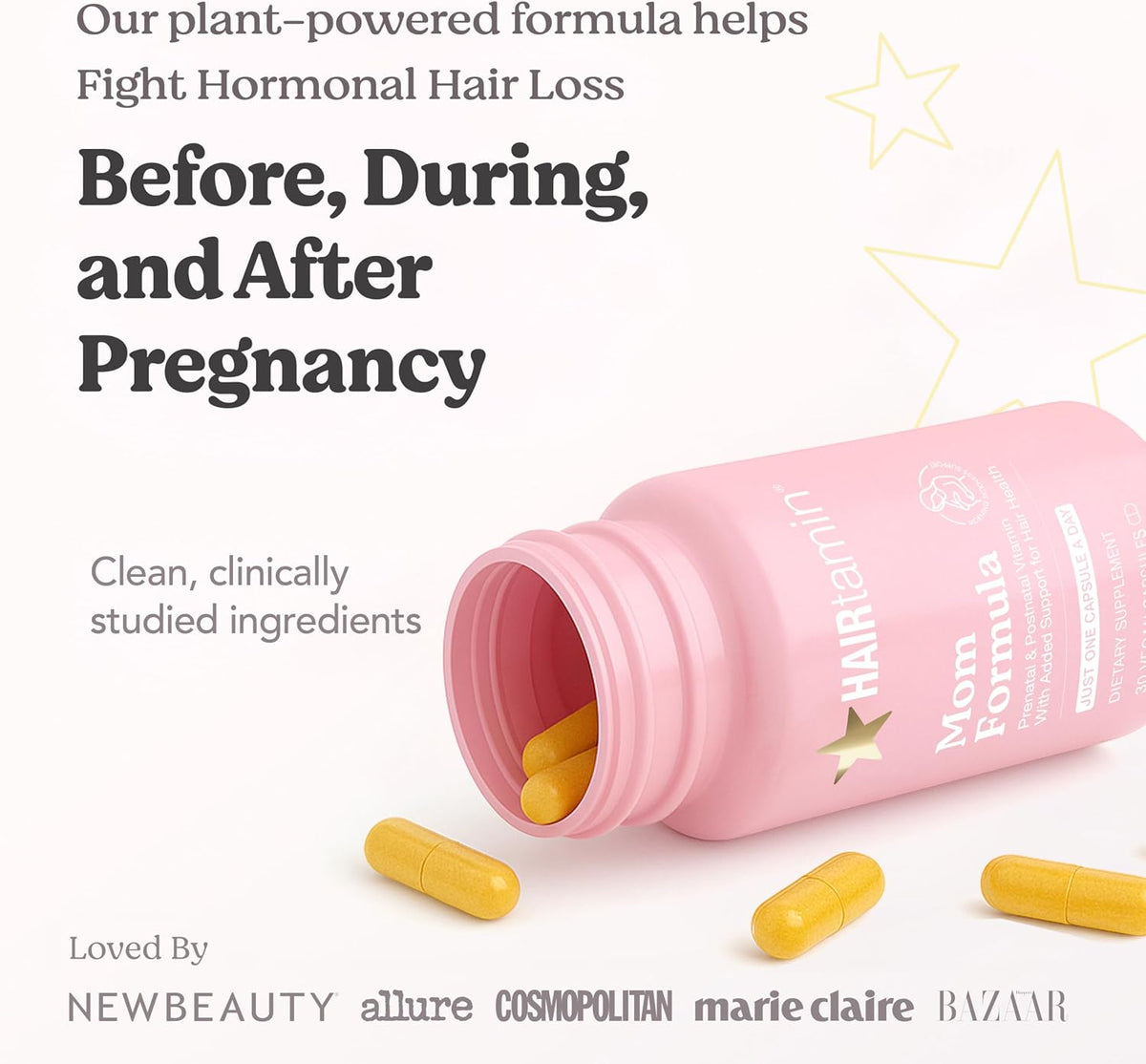 HAIRtamin MOM Vegan Prenatal & Postnatal Multivitamin Capsules – with Biotin, Zinc, Iron, and Probiotics (3-Pack) - görsel 2