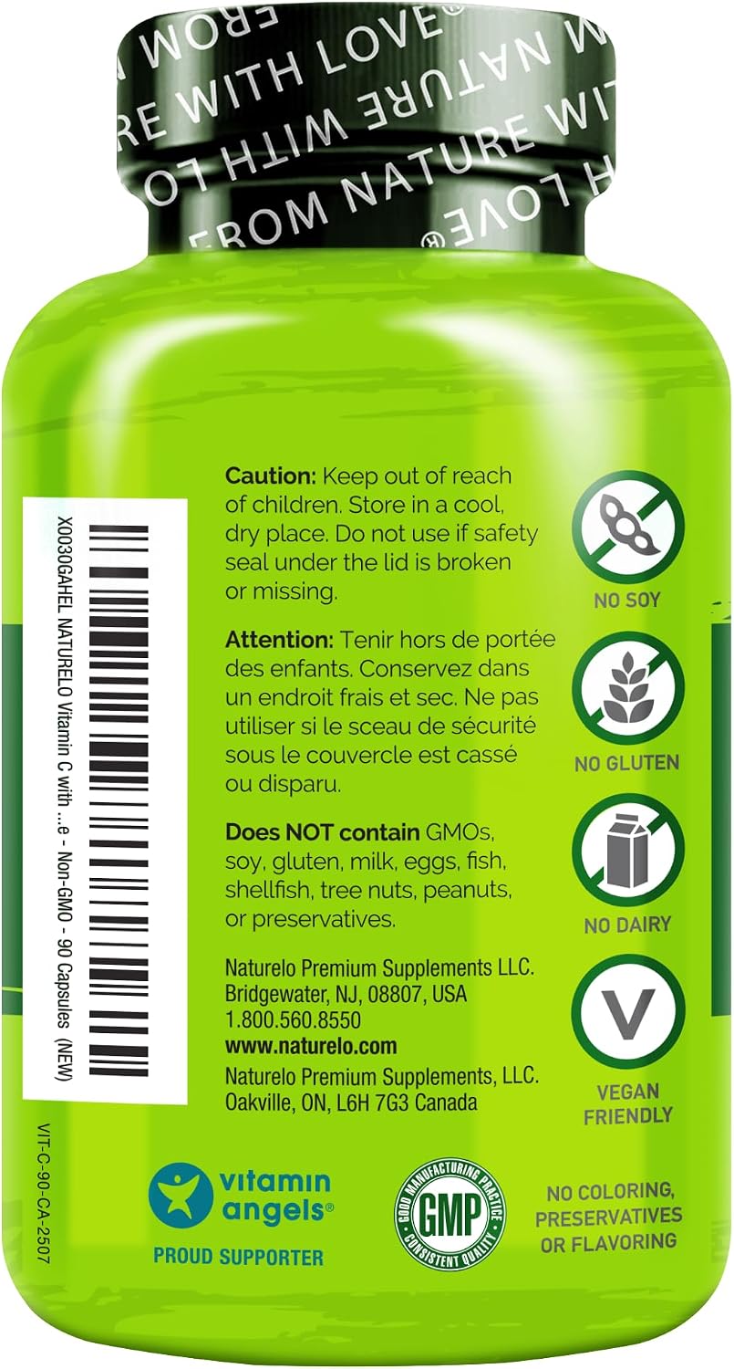 NATURELO Vitamin C with Organic Acerola Cherry and Citrus Bioflavonoids – Vegan Immune Support – 500 mg per Capsule – 90 Capsules - görsel 7