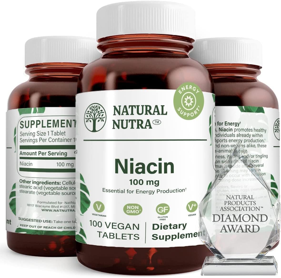 Natural Nutra Niacin Supplement 100 mg - Time Release, Non-GMO, Gluten-Free - 100 Tablets (Pack of 3) - görsel 7
